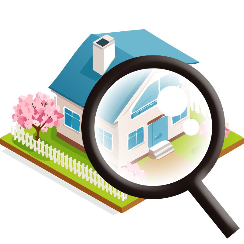 フリーイラスト　戸建てと虫眼鏡