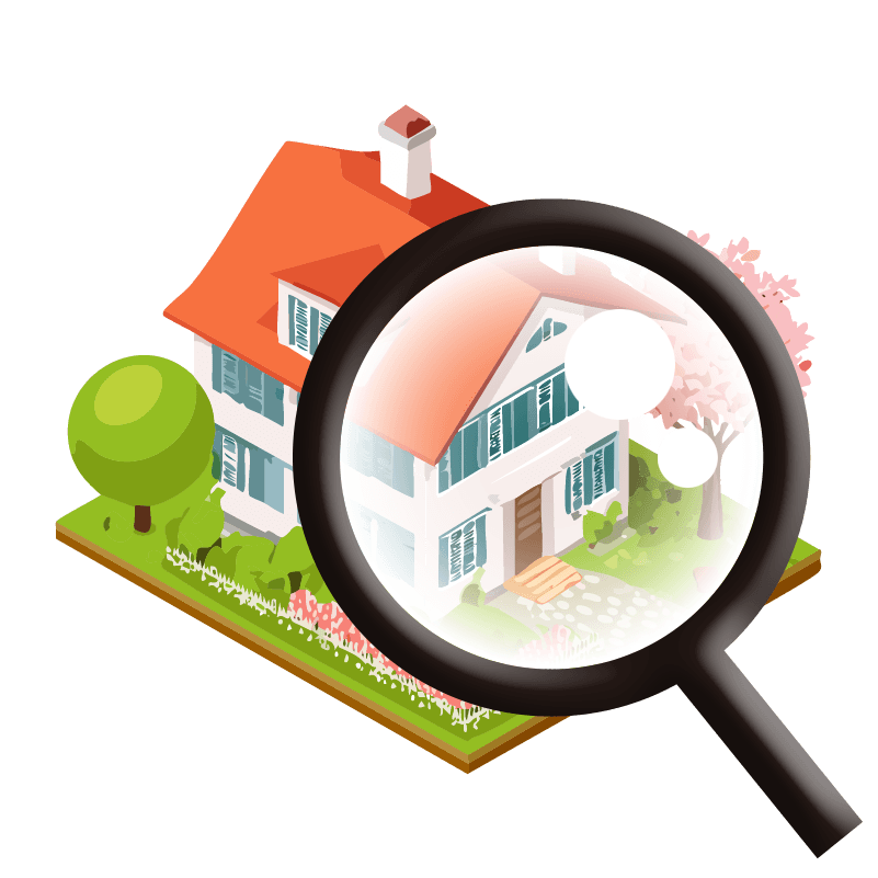 フリーイラスト　戸建てと虫眼鏡