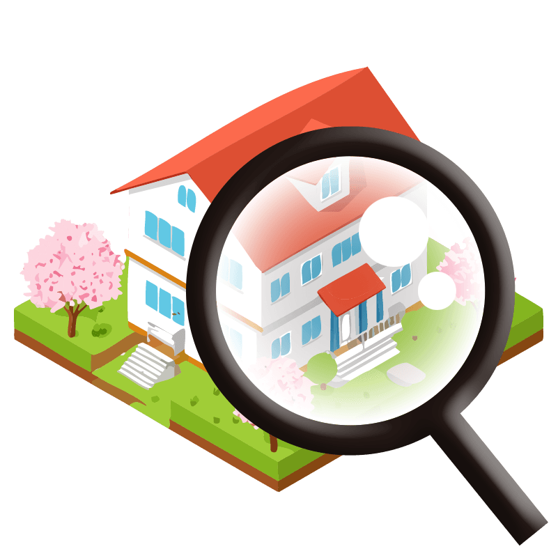 フリーイラスト　戸建てと虫眼鏡