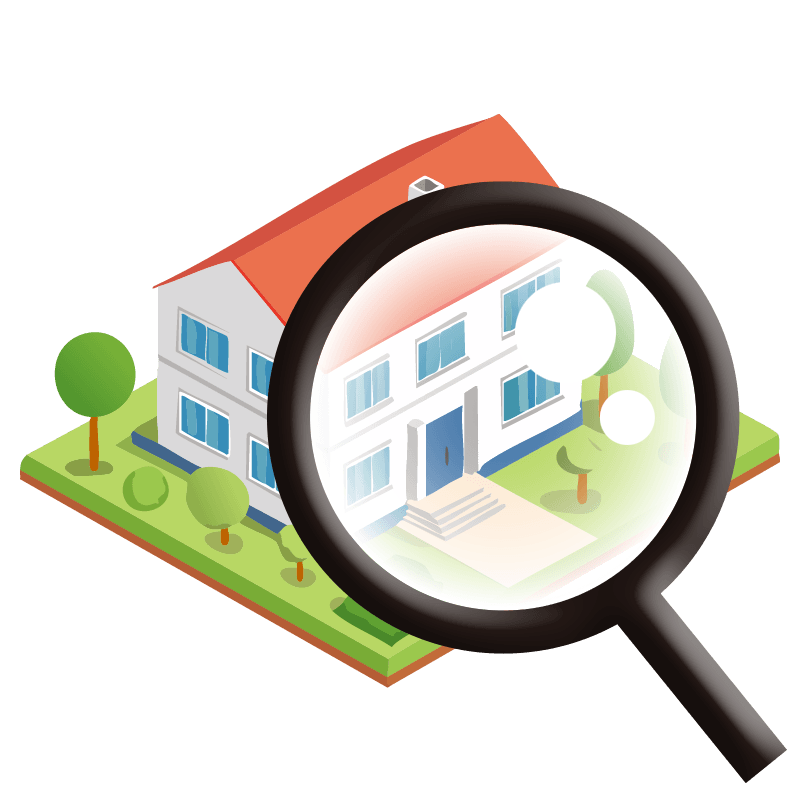 フリーイラスト　戸建てと虫眼鏡