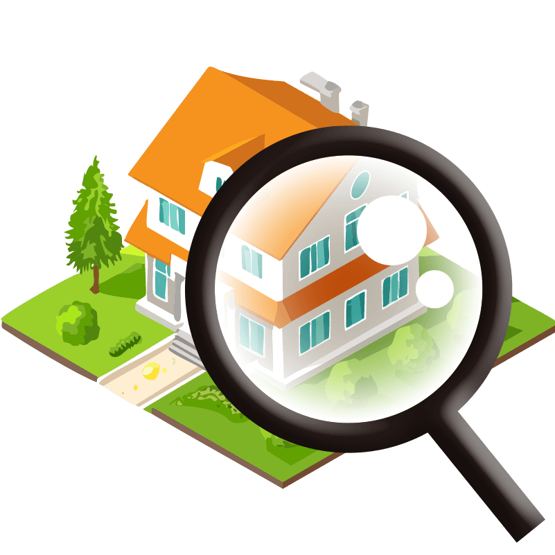 フリーイラスト　戸建てと虫眼鏡