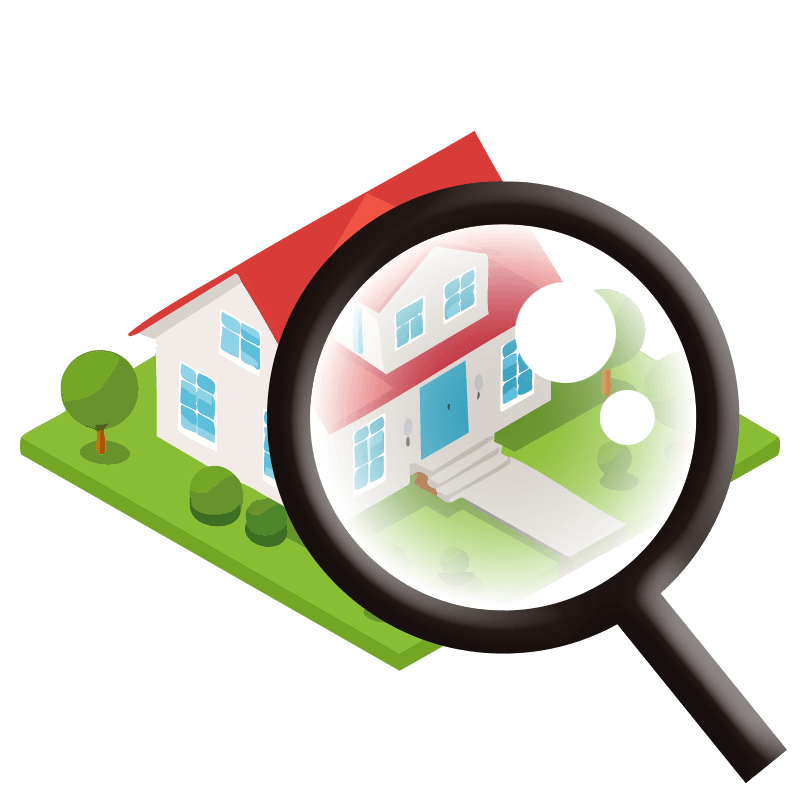 フリーイラスト　戸建てと虫眼鏡