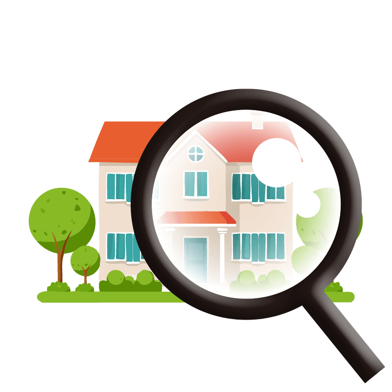 フリーイラスト　戸建てと虫眼鏡