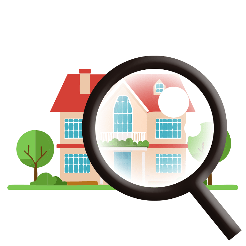 フリーイラスト　戸建てと虫眼鏡