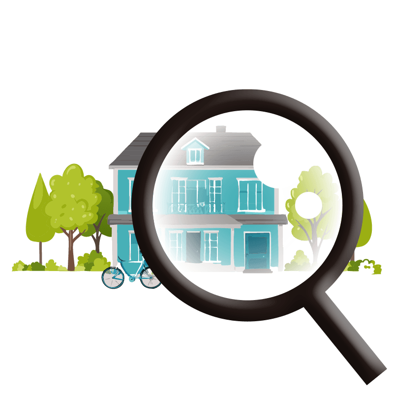 フリーイラスト　戸建てと虫眼鏡