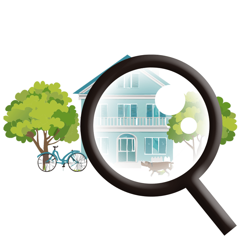 フリーイラスト　戸建てと虫眼鏡