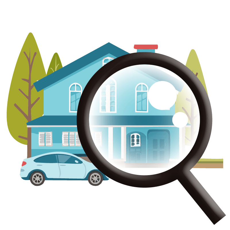 フリーイラスト　戸建てと虫眼鏡