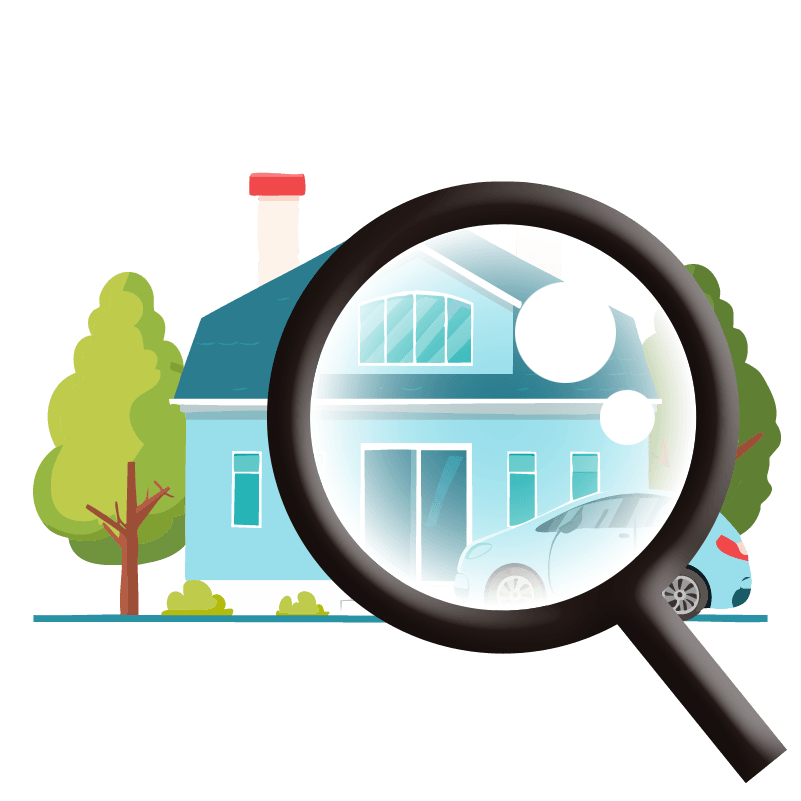 フリーイラスト　戸建てと虫眼鏡