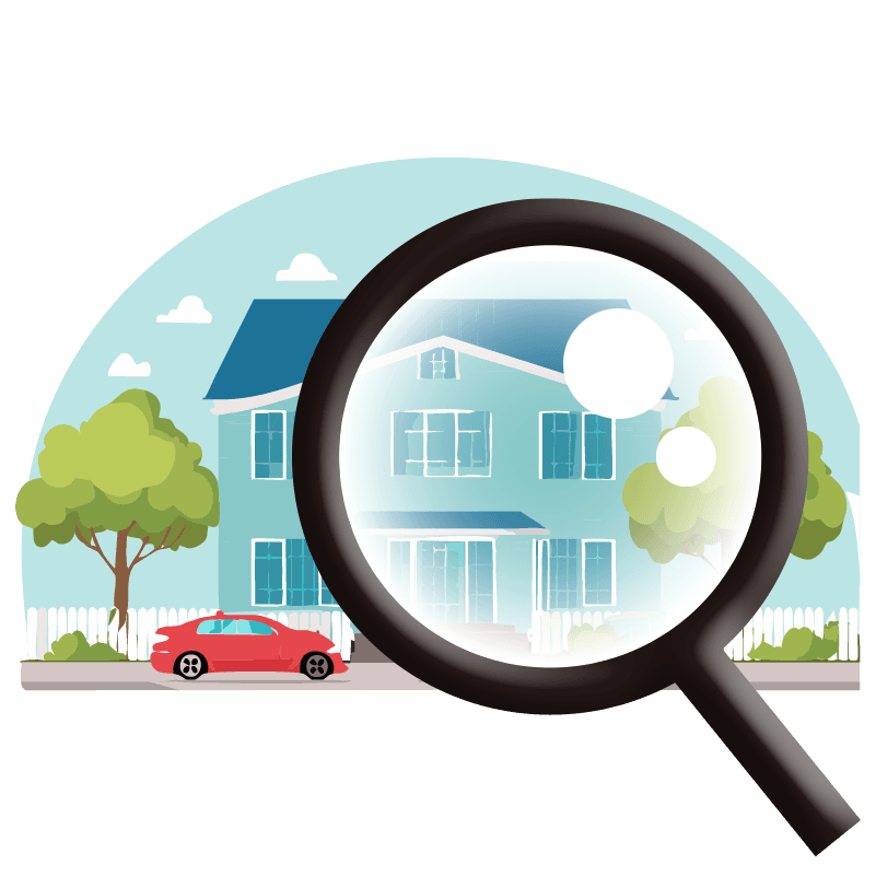 フリーイラスト　戸建てと虫眼鏡