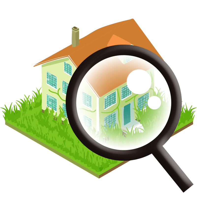 フリーイラスト　戸建てと虫眼鏡