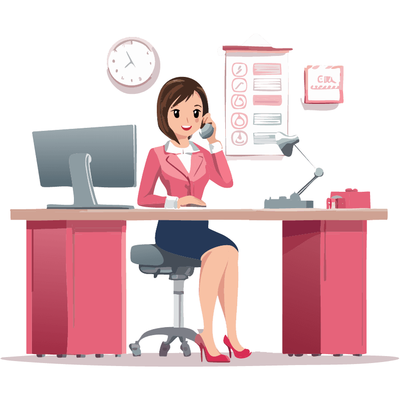 フリーイラスト　椅子に座って電話をしている女性